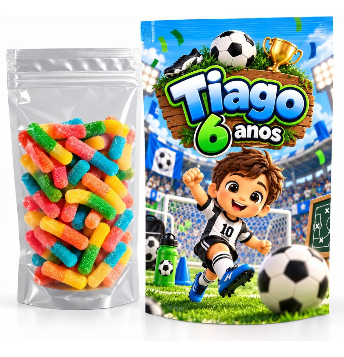 Saquinho metalizado personalizado para lembrancinha de festa - modelo 01