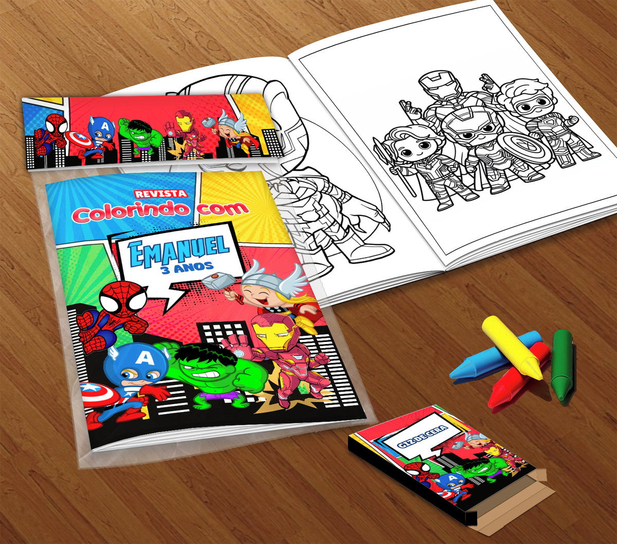10 Kit Colorir Vingadores Cute (livrinho + Giz De Cera)