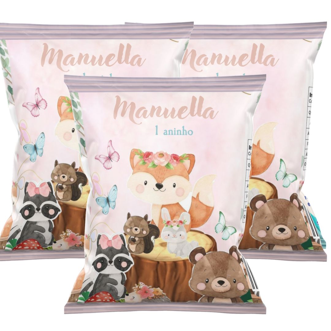 Kit 10 Embalagens para Salgadinho - Manuella (Animais da floresta)