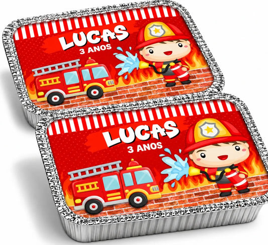 KIT 20 MARMITINHAS DE ALUMÍNIO PERSONALIZADAS BOMBEIRO