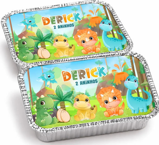 KIT 20 MARMITINHAS DE ALUMÍNIO PERSONALIZADAS DINO BABY