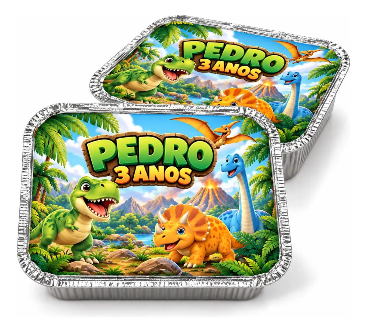 KIT 20 MARMITINHAS DE ALUMÍNIO PERSONALIZADAS DINOSSAURO