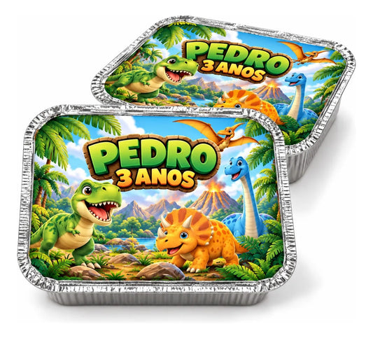 KIT 20 MARMITINHAS DE ALUMÍNIO PERSONALIZADAS DINOSSAURO