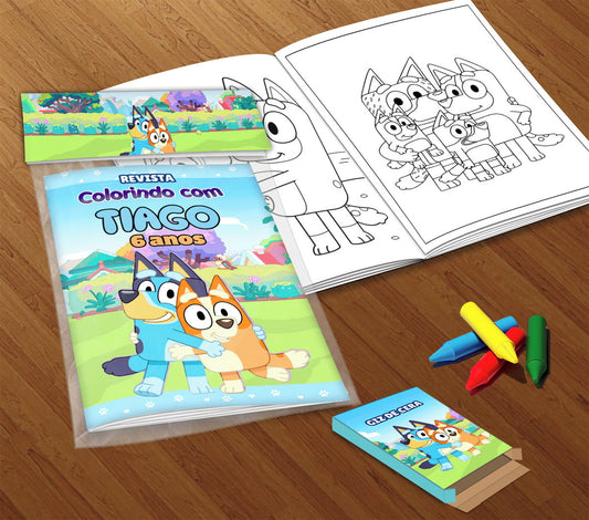 10 Kit Colorir Bluey (livrinho + Giz De Cera)