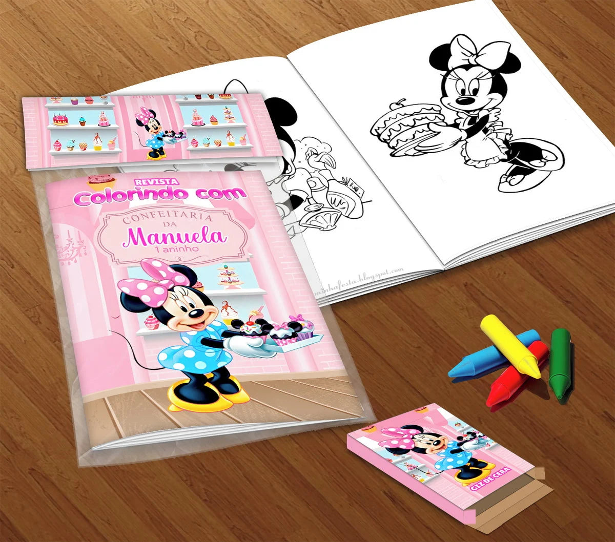 10 Kit Colorir Minnie Confeiteira (livrinho + Giz De Cera)
