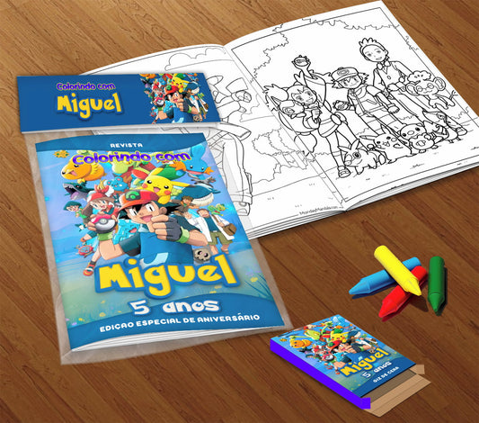 10 Kit Colorir Pokémon (livrinho + Giz De Cera)