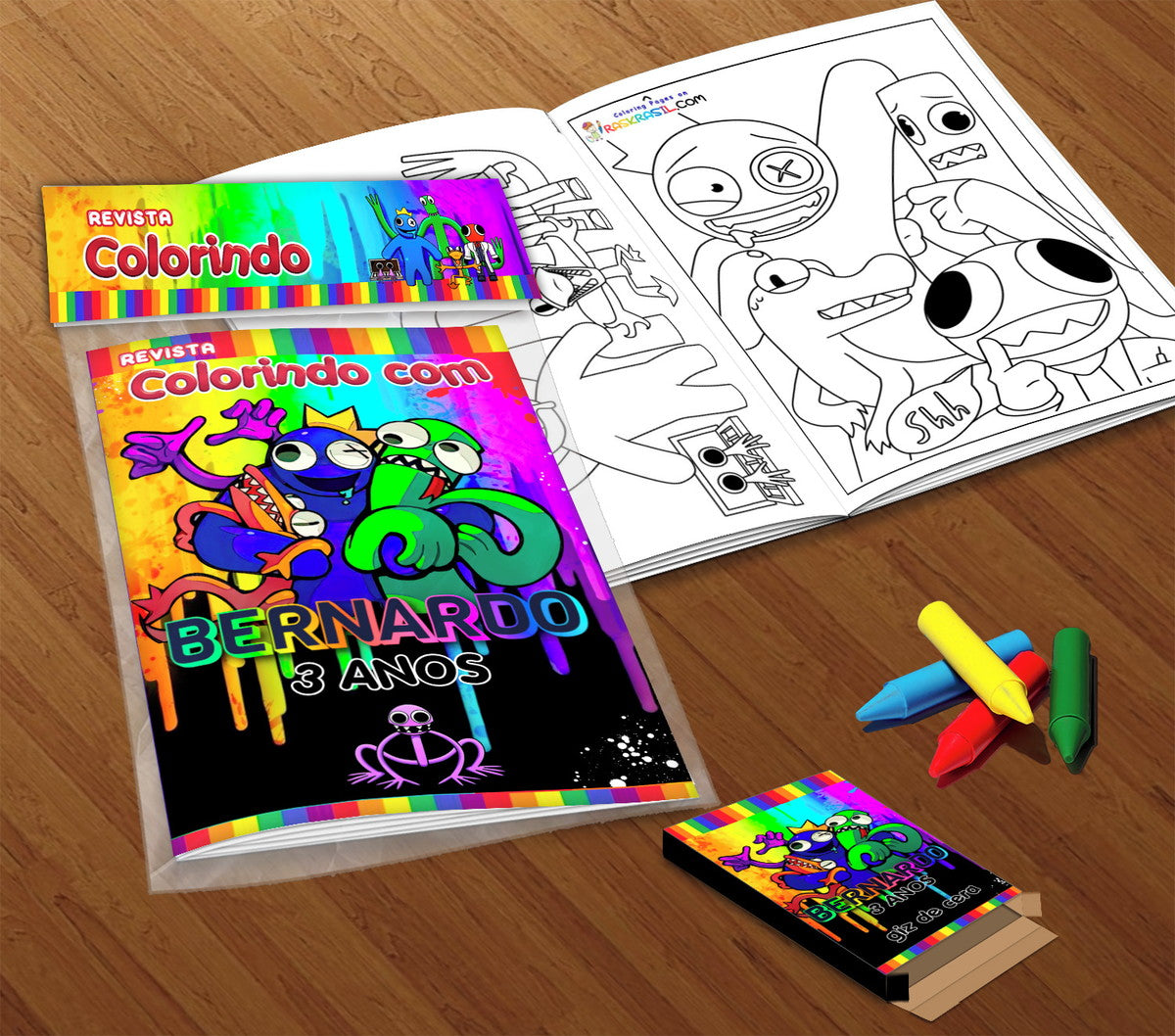 10 Kit Colorir Rainbow Friends (livrinho + Giz De Cera)