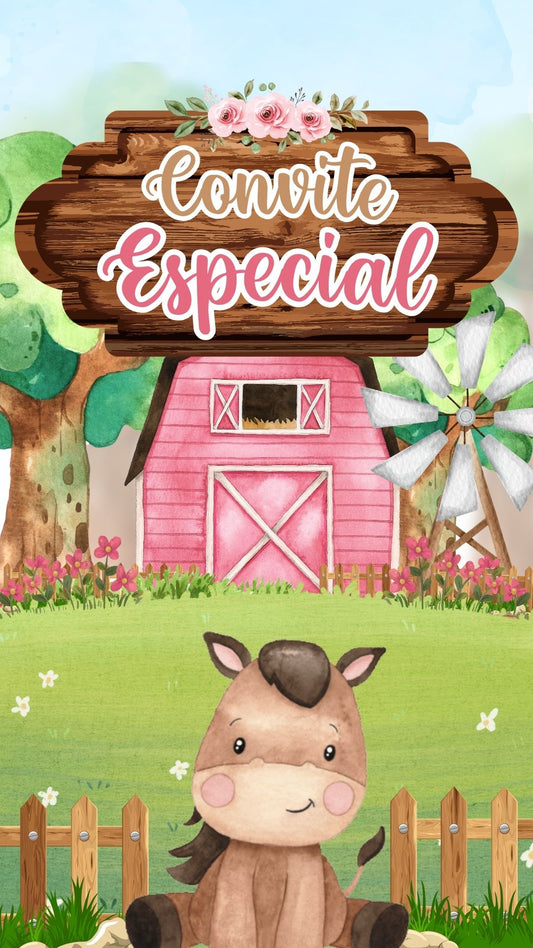 Convite Animado Fazendinha Rosa