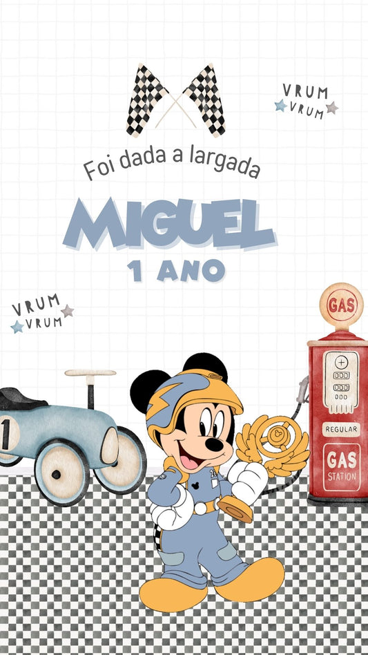 Convite Animado Mickey Carros Vintage