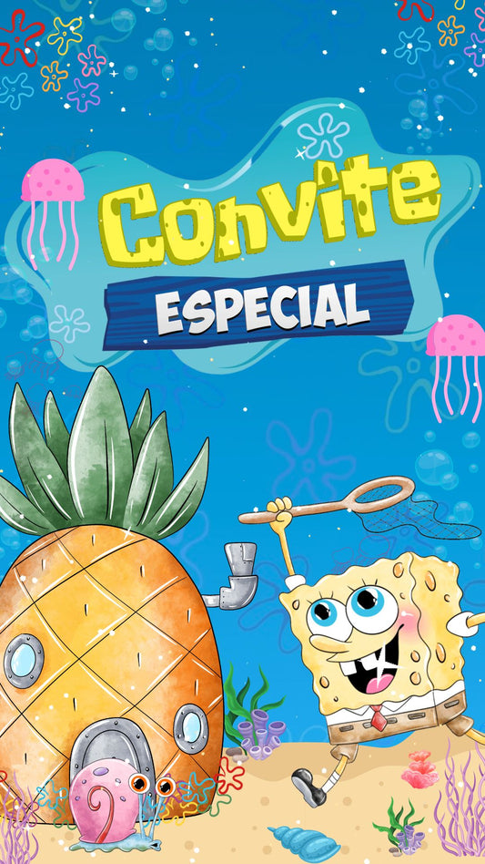 Convite Animado Bob Esponja Aquarela
