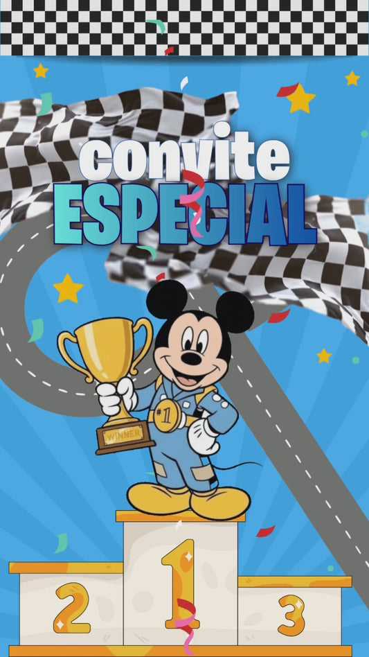 Convite Animado Mickey Sobre Rodas